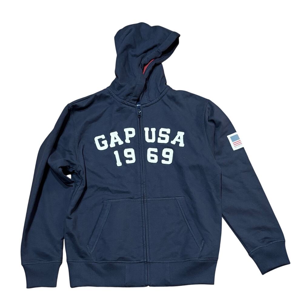 Gap Kips Full Zip Hoodie XXL 14-16 French Navy Blue Red Hood Chest Arm Logo NWT